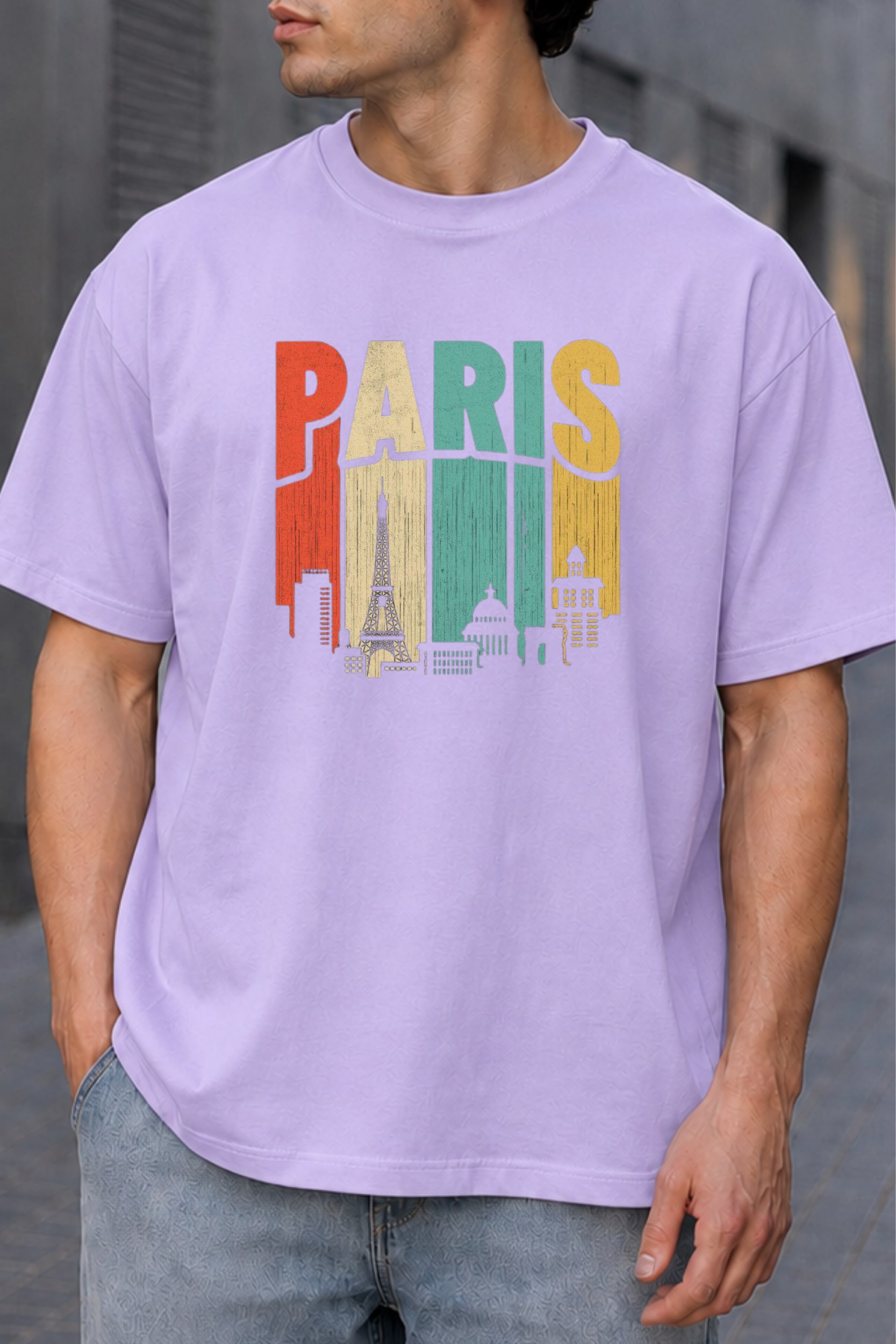 Paris Vintage Graphic Unisex Oversized T-Shirt – Lavender thumbnail 3
