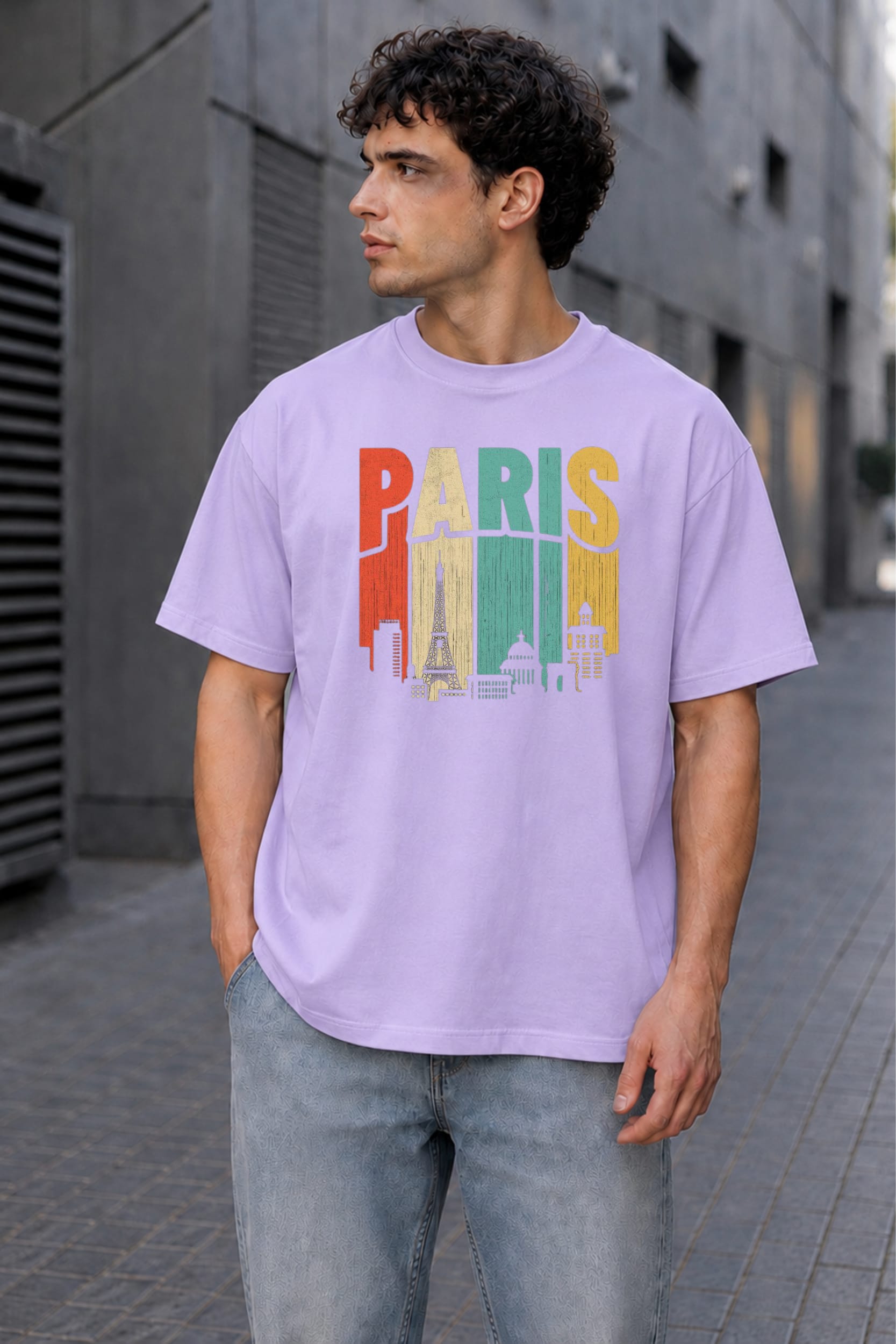 Paris Vintage Graphic Unisex Oversized T-Shirt – Lavender thumbnail 4