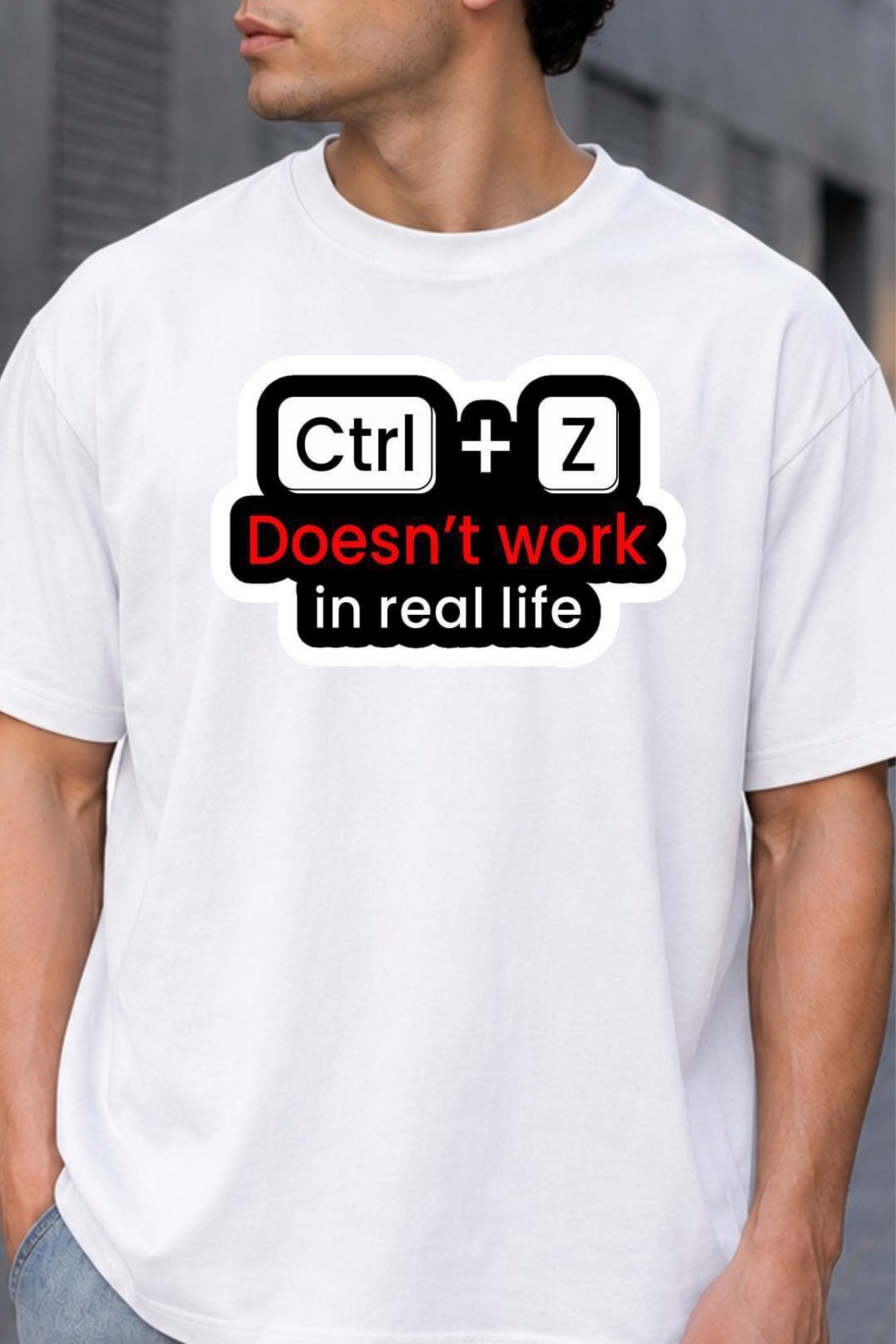 Ctrl + Z Doesn't Work in Real Life Oversized Graphic T-Shirt for Men thumbnail 6