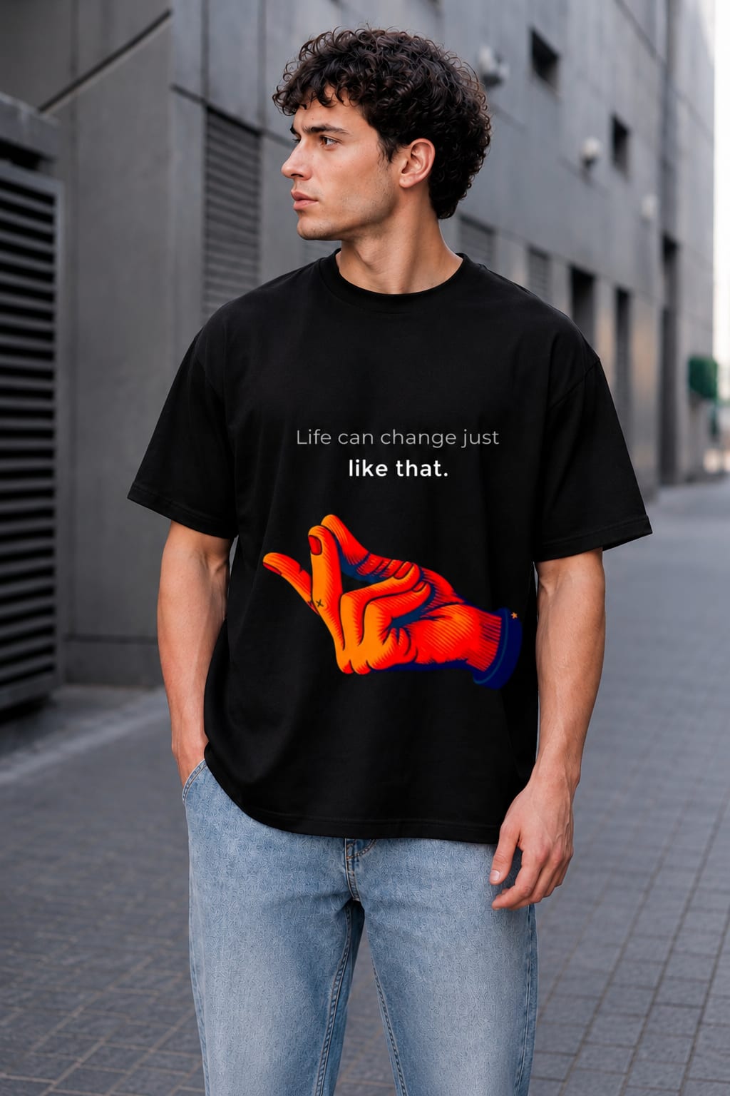 Streetwear Oversized Graphic Tee โ Life Can Change Just Like That ๐ alternate