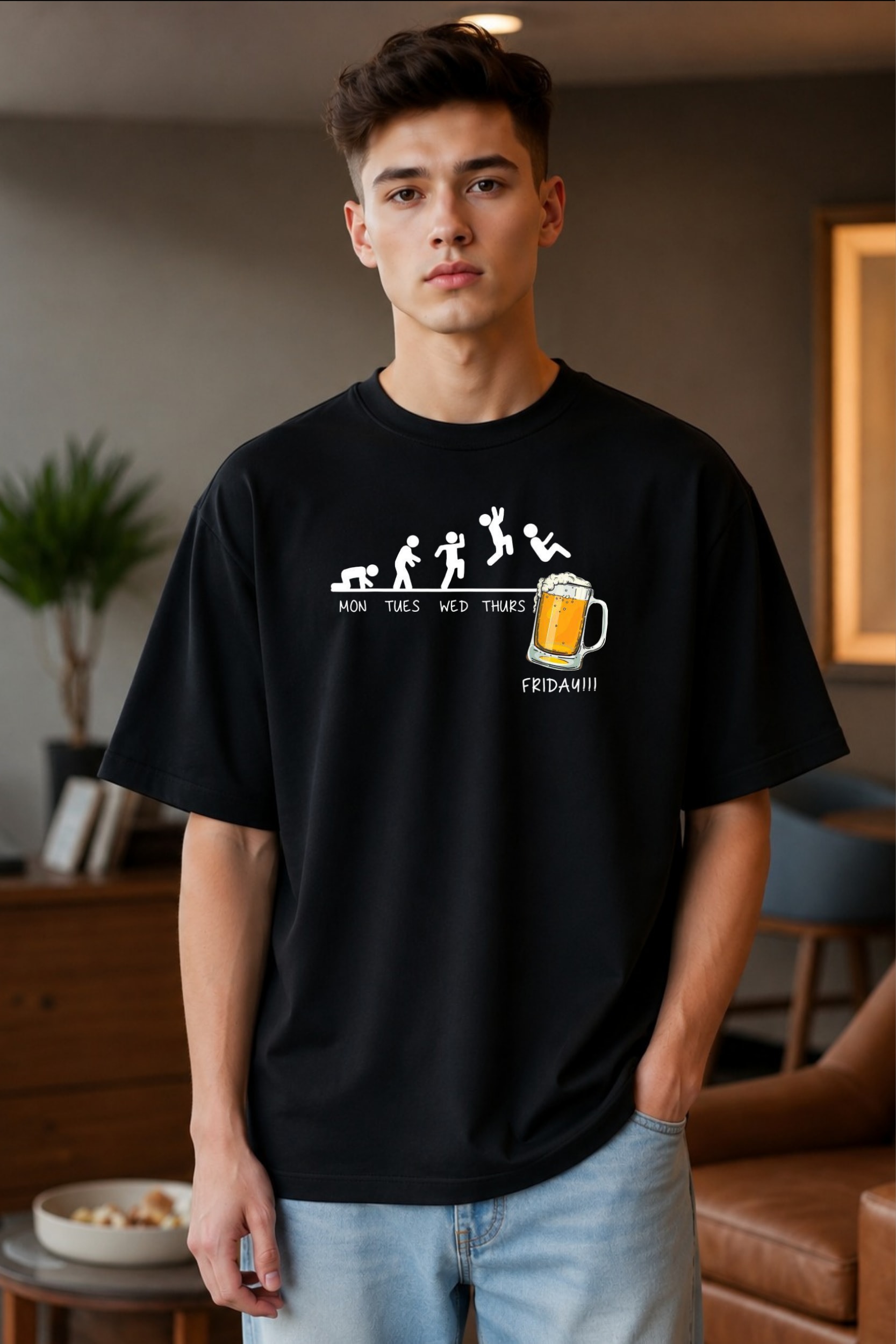 ๐บ Friday Vibes Graphic Oversized T-Shirt โ Black