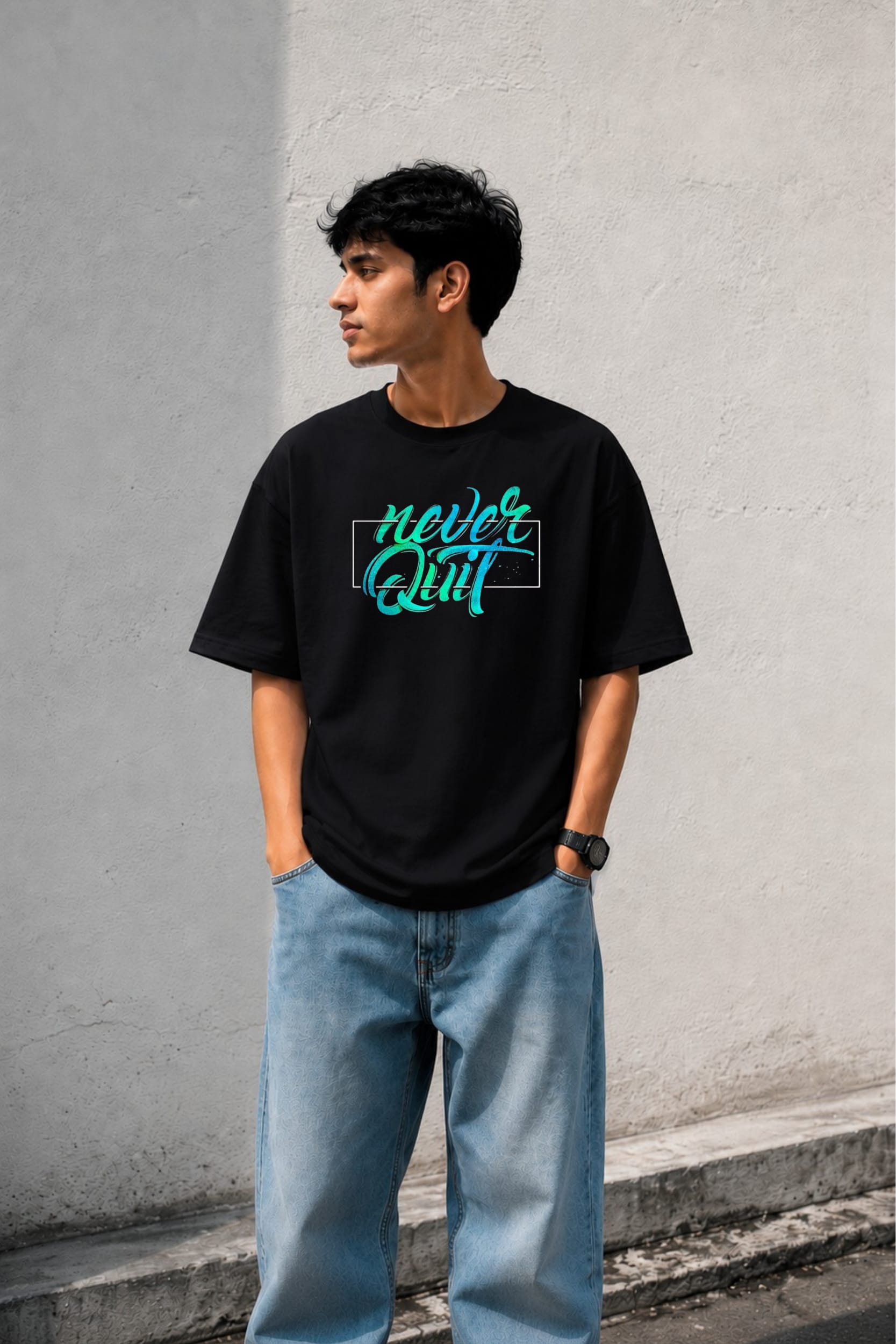 Never Quit Graphic Oversized T-Shirt thumbnail 3