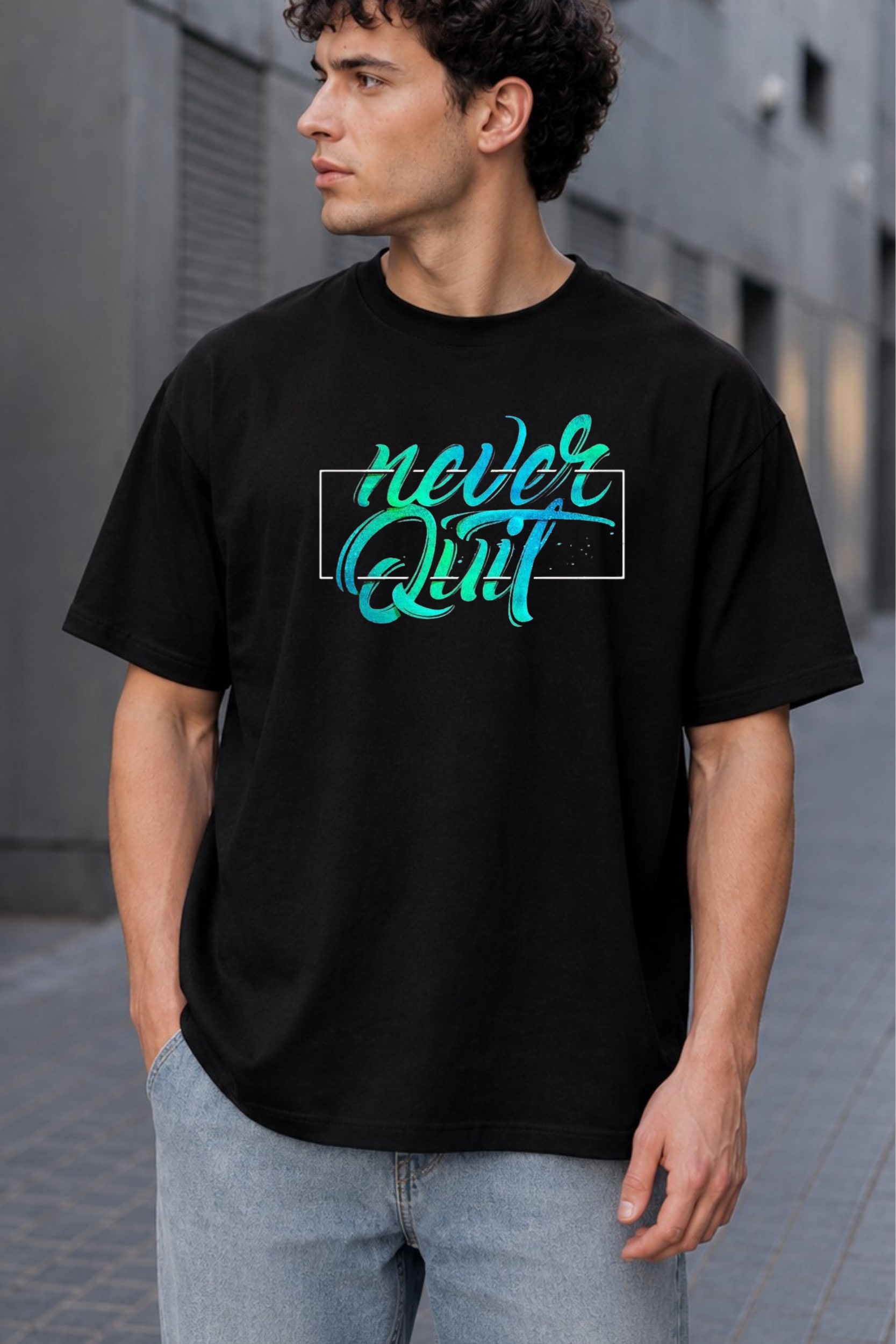 Never Quit Graphic Oversized T-Shirt thumbnail 4