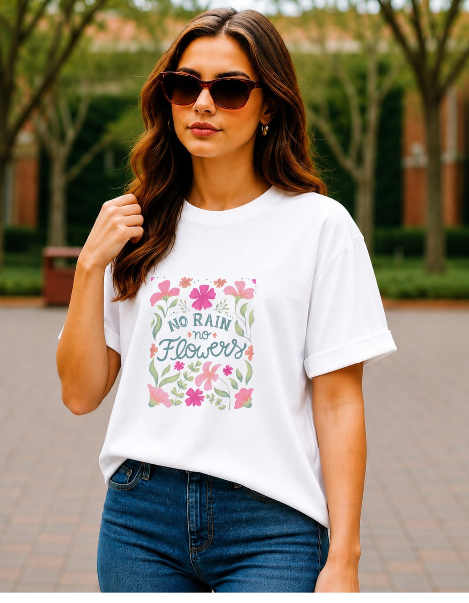 No Rain No Flowers Oversized Graphic T-Shirt for Women