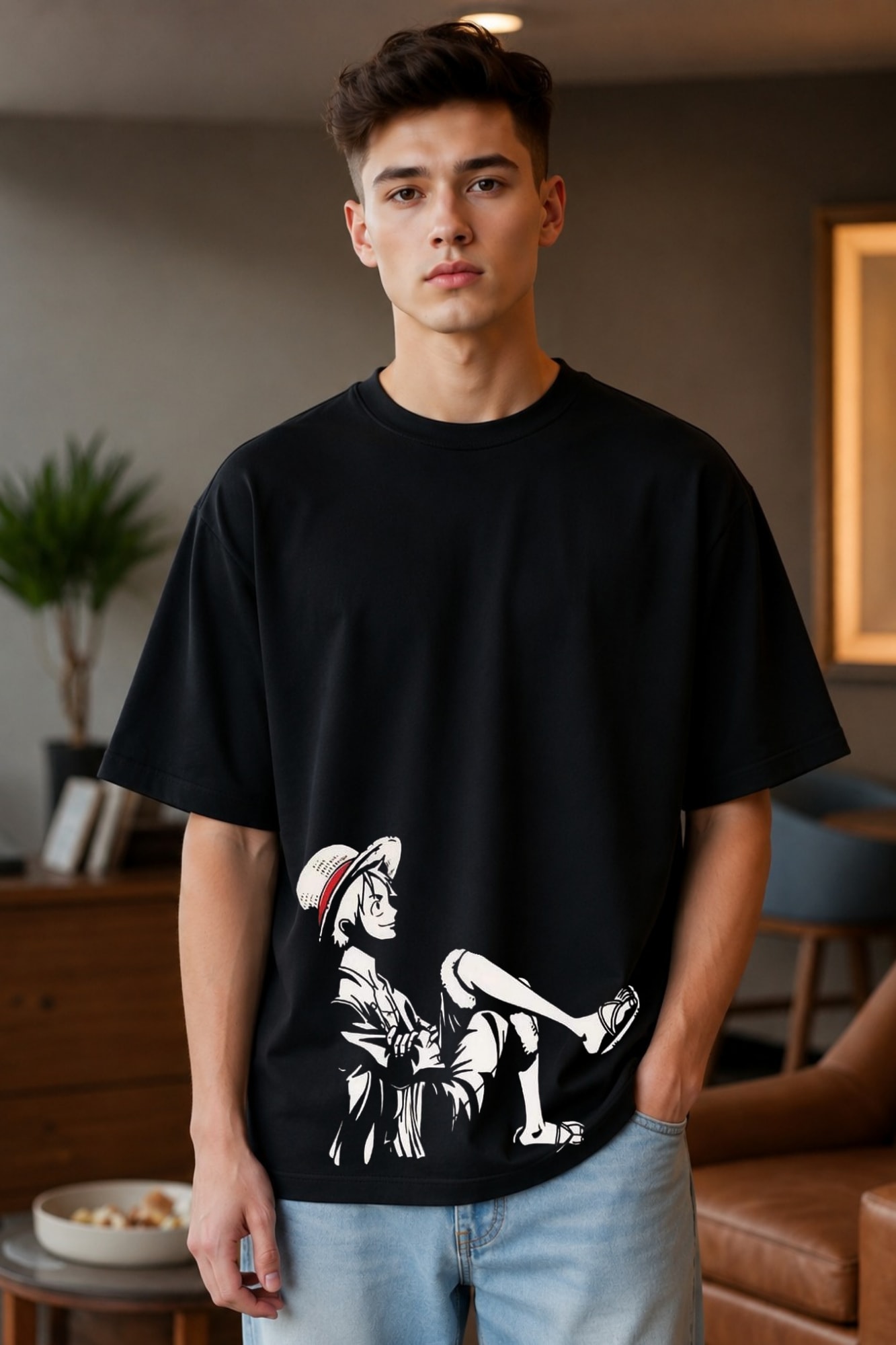 🏴☠️ Monkey D. Luffy Oversized T-Shirt – One Piece Edition